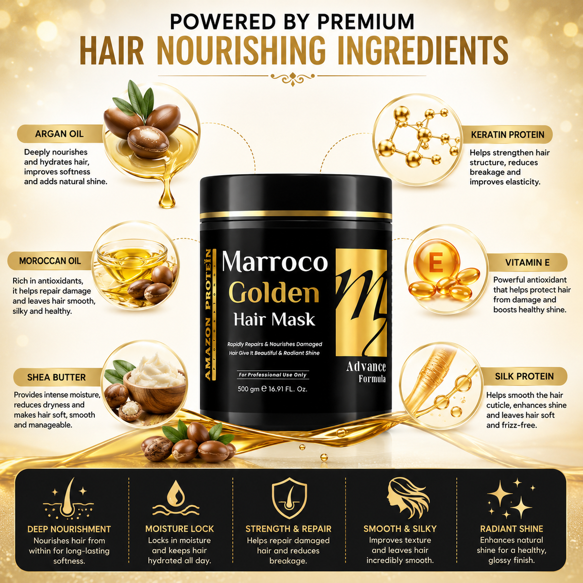 Modish7 Moroccan Argan Oil Hair Mask, key benefits for smoothness and shine