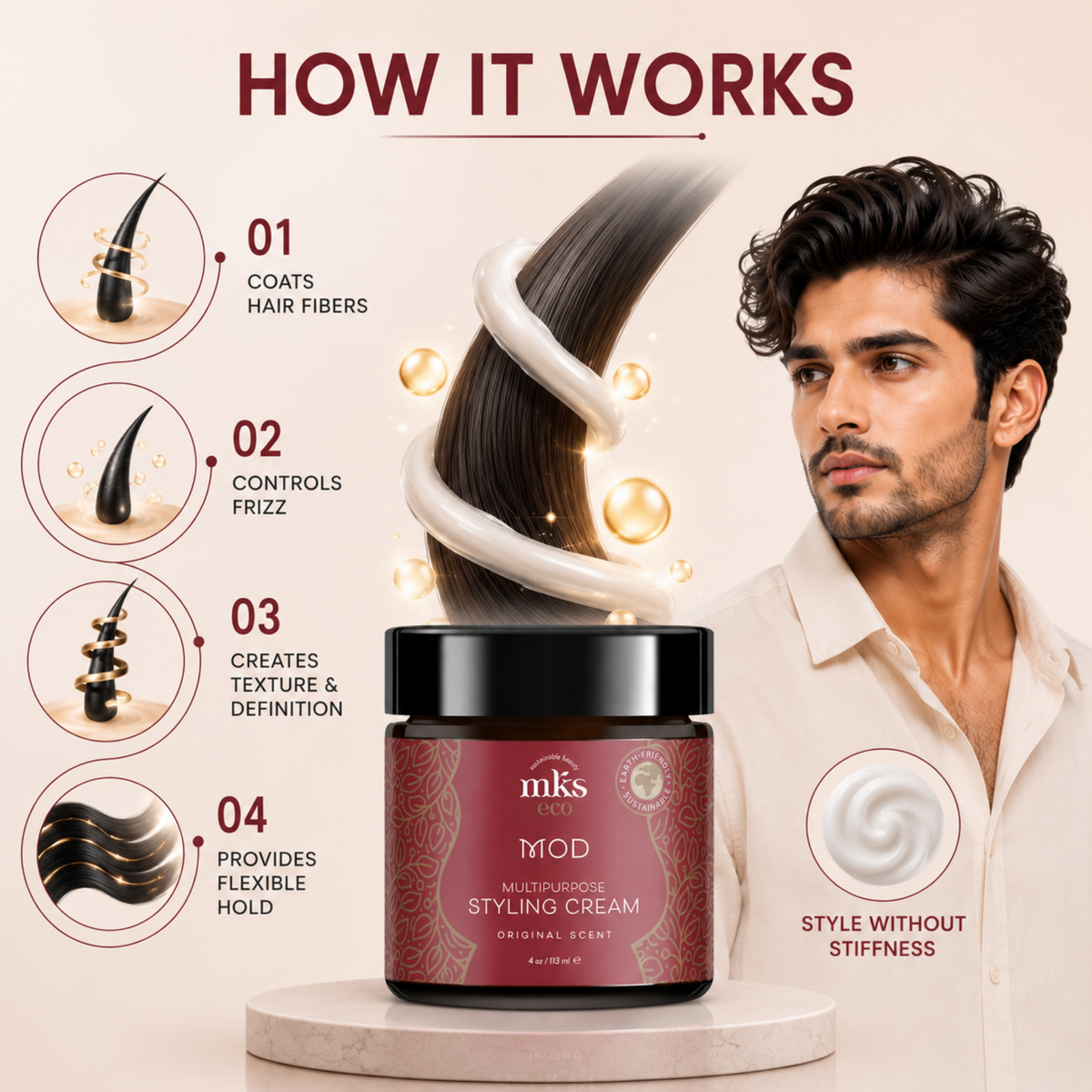 MKS eco Mod Styling Cream, product angle 2