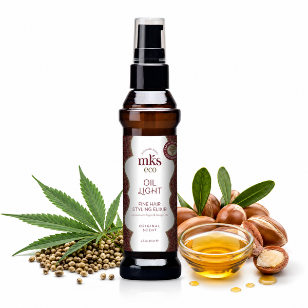 MKS eco Oil Light - Hair Styling Elixir - Moroccan Argan Oil, Hemp Seed Oil - Ideal for Fine Hair - Moisturize, Nourish Hair & Control Frizz - Vegan & Cruelty Free (2 fl oz 60 ml)
