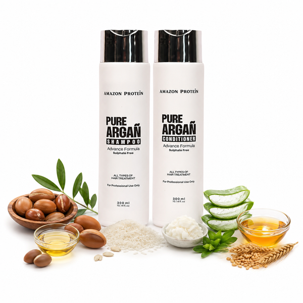 Amazon Protein Pure Argan Oil Shampoo & Conditioner Combo (300ml Each) | Sulphate Free Advanced Repair Formula | Deep Nourishing, Frizz Control & Hair Strengthening | Suitable for All Hair Types | Salon & Professional Use