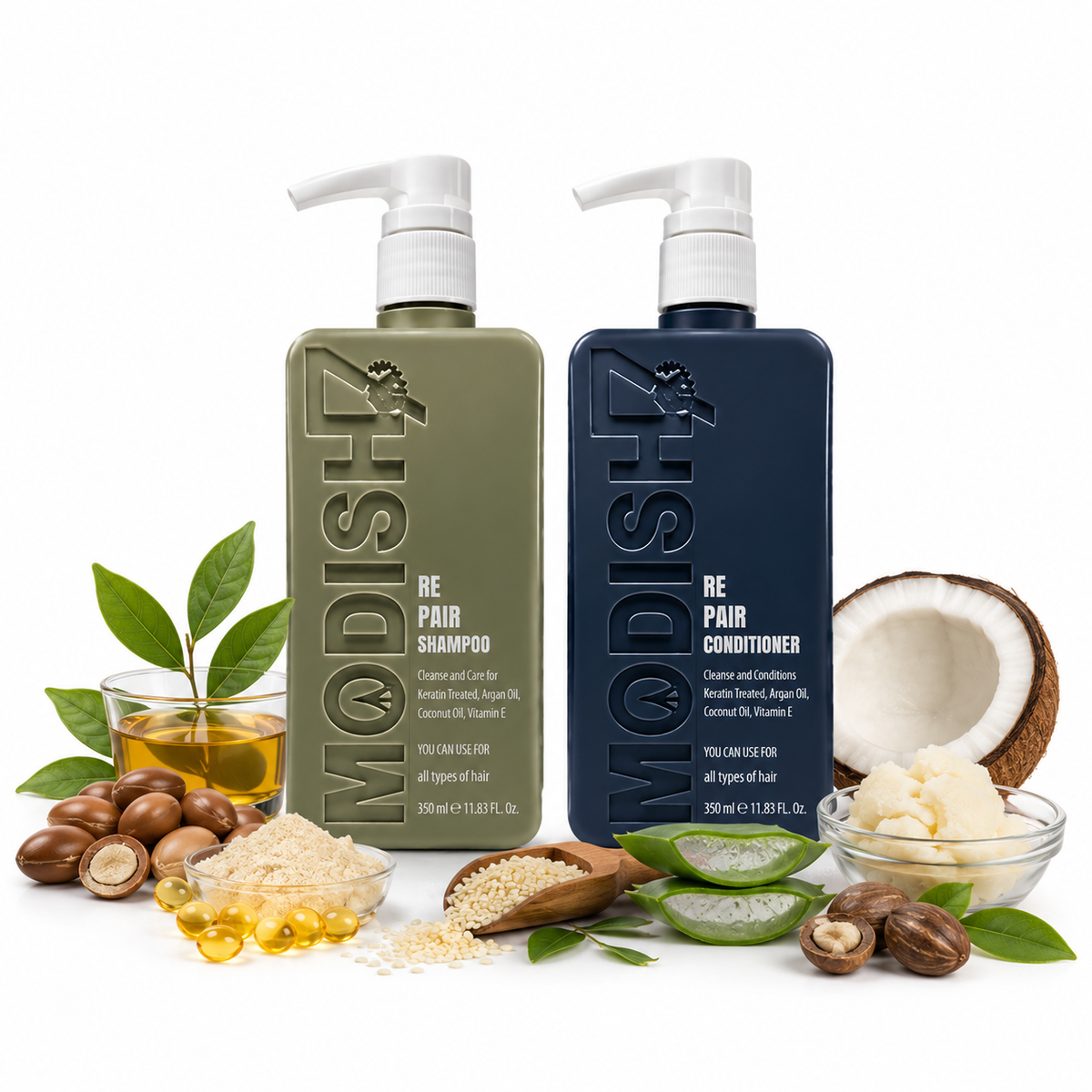 Repair Shampoo & Conditioner Combo with Argan Oil, Keratin & Biotin | Deep Damage Repair, Smooth & Frizz Control | For Dry, Damaged & Chemically Treated Hair | Sulfate Free | 350ml Each