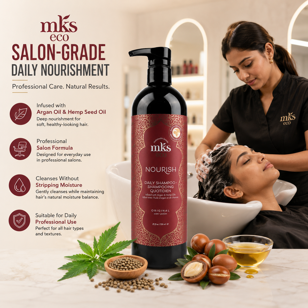 MKS eco Nourish Daily Shampoo, product angle 3