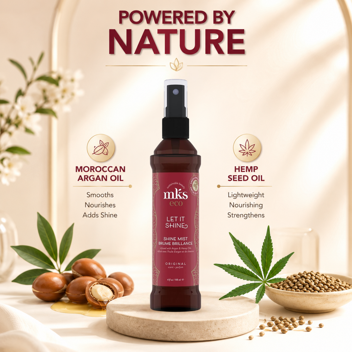 MKS eco Let It Shine Hair Mist, product angle 2
