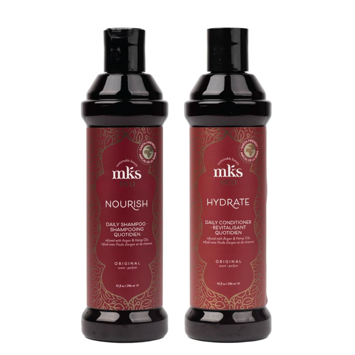 MKS eco Nourish Shampoo & Hydrate Conditioner Combo, Original Scent (10 fl oz / 296 ml Each) | Moroccan Argan Oil & Hemp Seed Oil | Vegan, Cruelty-Free Hair Care