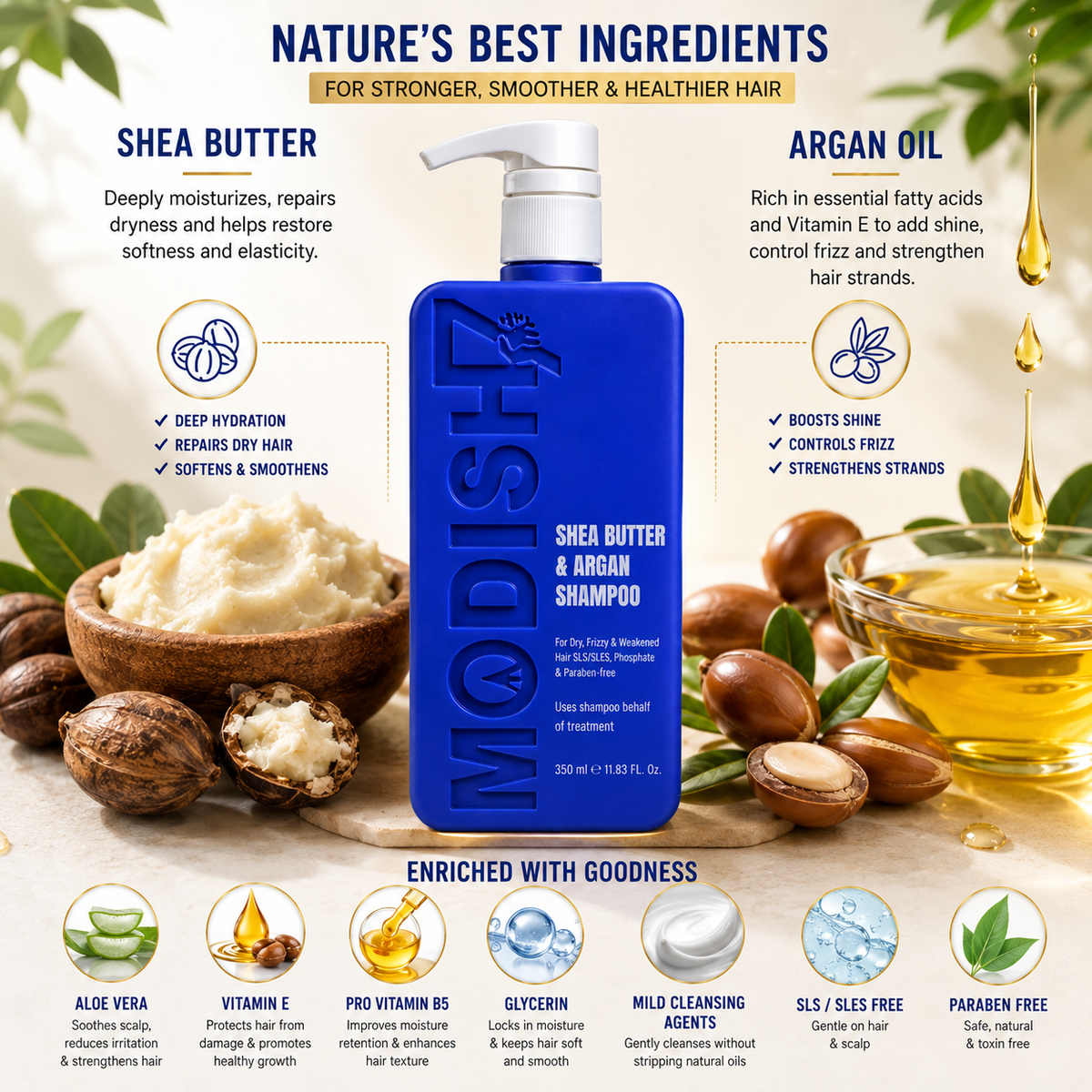 Modish7 Shea Butter Shampoo 350ml, product angle 7