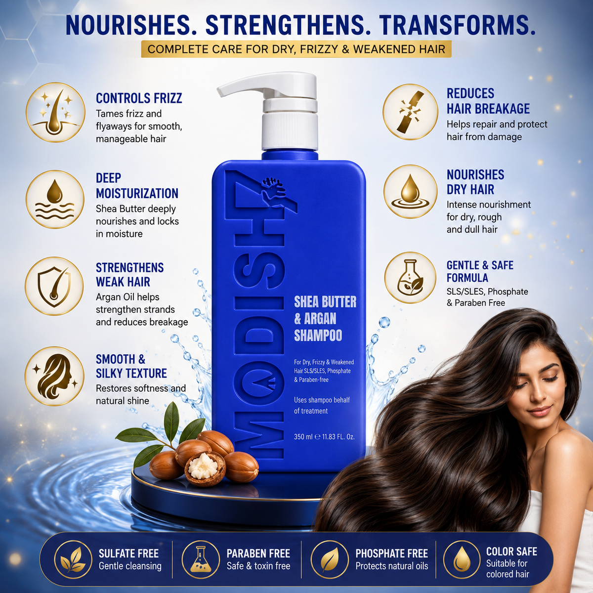 Modish7 Shea Butter Shampoo, product angle 1