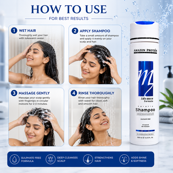 Amazon Protein Advanced Keratin Shampoo 300ml | Professional Hair Care Formula | Smooth, Strong & Manageable Hair | For All Hair Types