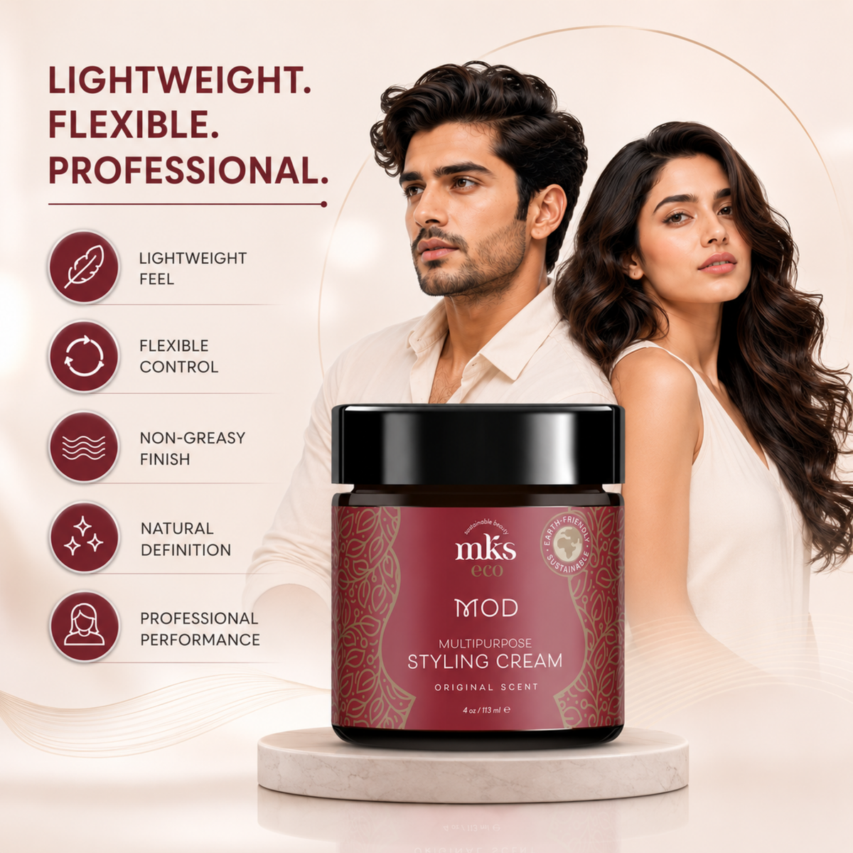 MKS eco Mod Styling Cream, product angle 4