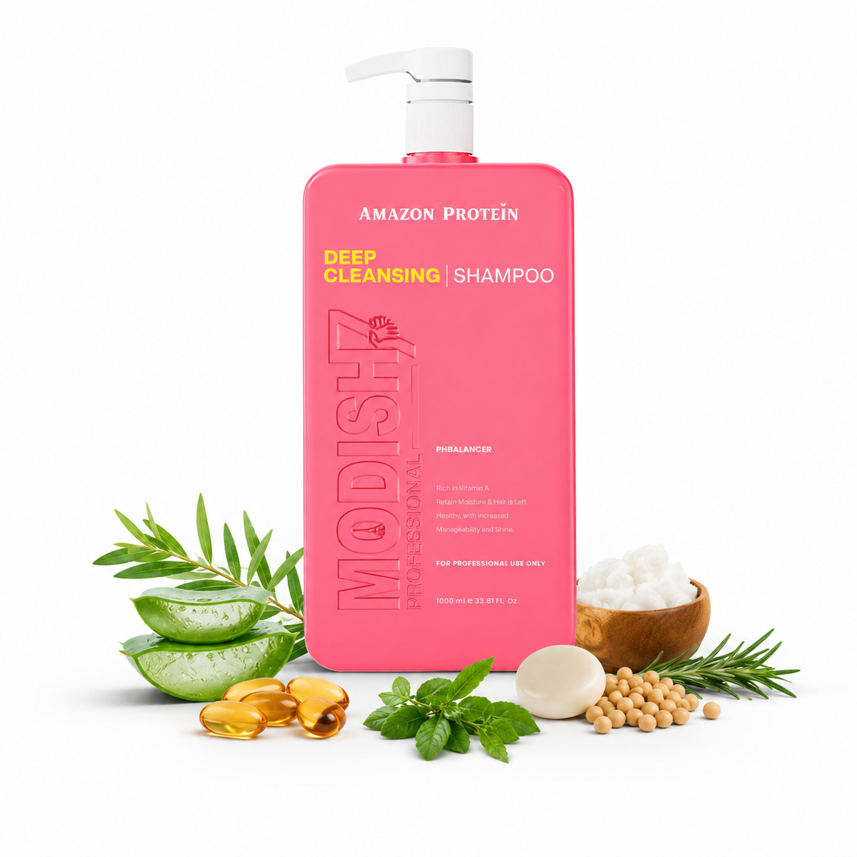 Amazon Protein Deep Cleansing Shampoo, Professional pH Balancer, 33.81 fl oz, Pink 1000 ml For Pofessional Use Only