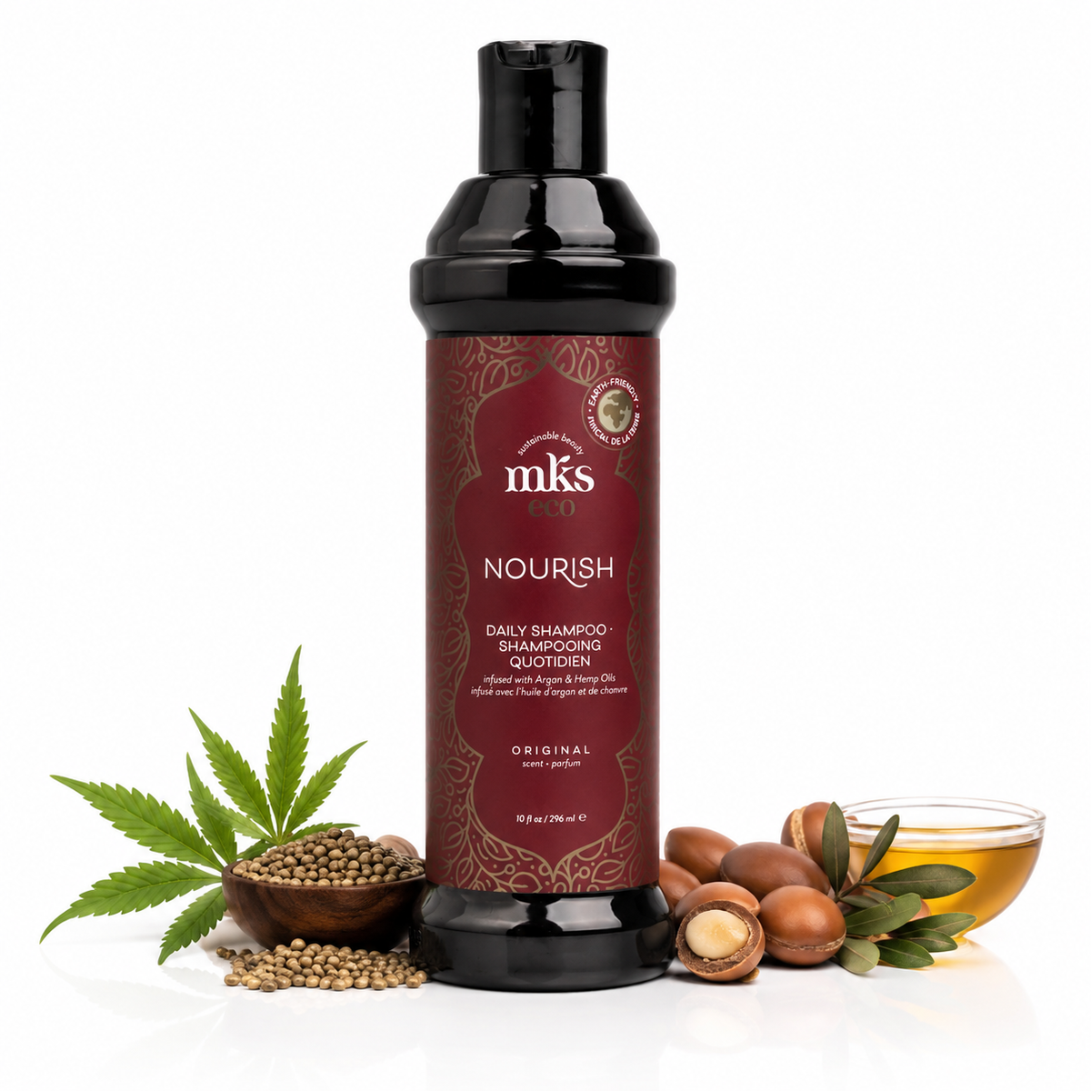 Earthly Body MKS Eco Nourish Daily Shampoo 10 fl oz / 296 ml | Sulphate Free Moroccan Nourishing Cleanser | Vegetable Keratin & Protein | Original Scent