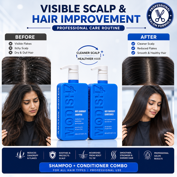 Amazon Protein Anti Dandruff Shampoo & Conditioner Combo 350 ml Each | Hydrating & Repairing Hair Care | Reduces Dandruff, Dryness & Frizz | Protein-Enriched | For Men & Women