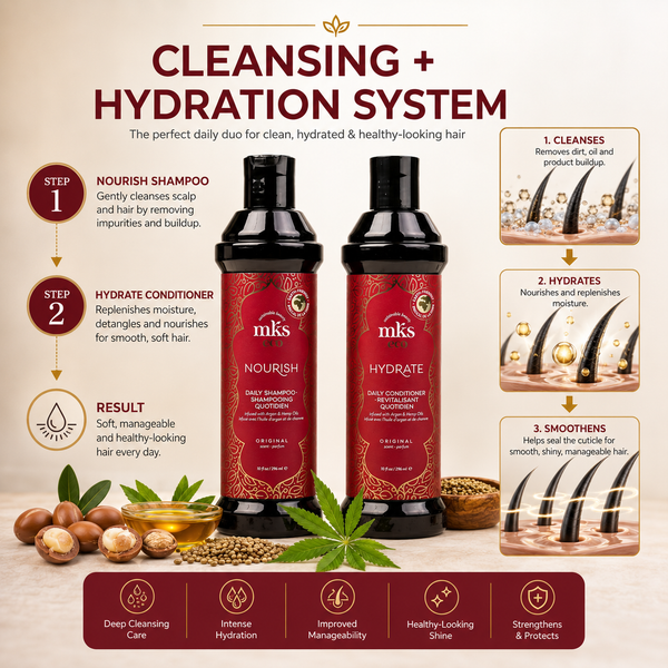 MKS eco Nourish Shampoo & Hydrate Conditioner Combo, Original Scent (10 fl oz / 296 ml Each) | Moroccan Argan Oil & Hemp Seed Oil | Vegan, Cruelty-Free Hair Care