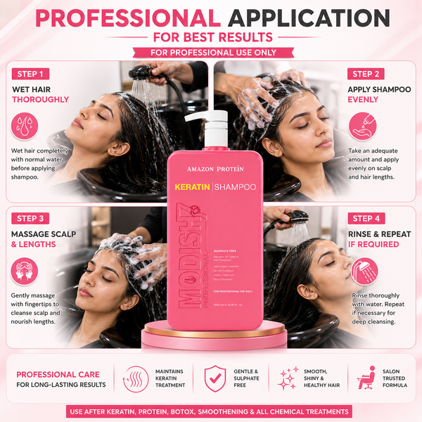 Amazon Protein Keratin Shampoo, Professional Sulphate Free, 33.81 FL OZ, Pink 1000 ml, For Professional Use