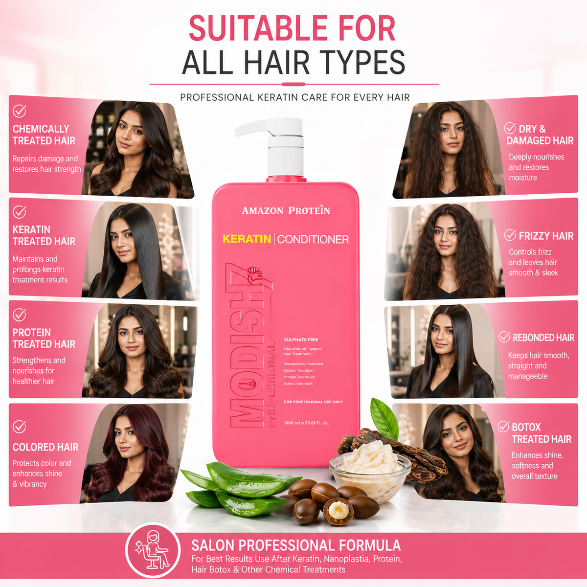 Modish7 Keratin Conditioner, sulphate-free professional formula callout