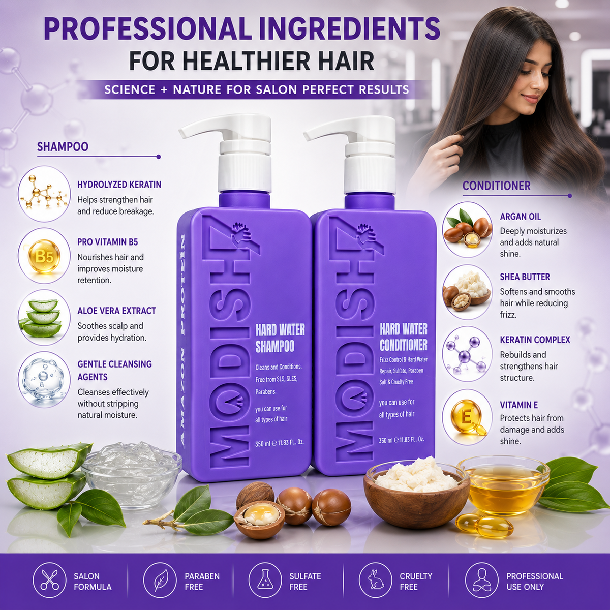 Modish7 Hard Water Shampoo & Conditioner Combo, removes hard water buildup formula