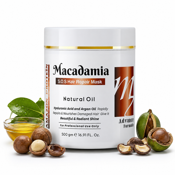 Amazon Protein Macadamia S.O.S Hair Repair Mask, Natural Oil with Hyaluronic Acid and Argan Oil, Professional Formula, 500g/16.91 FL. Oz.