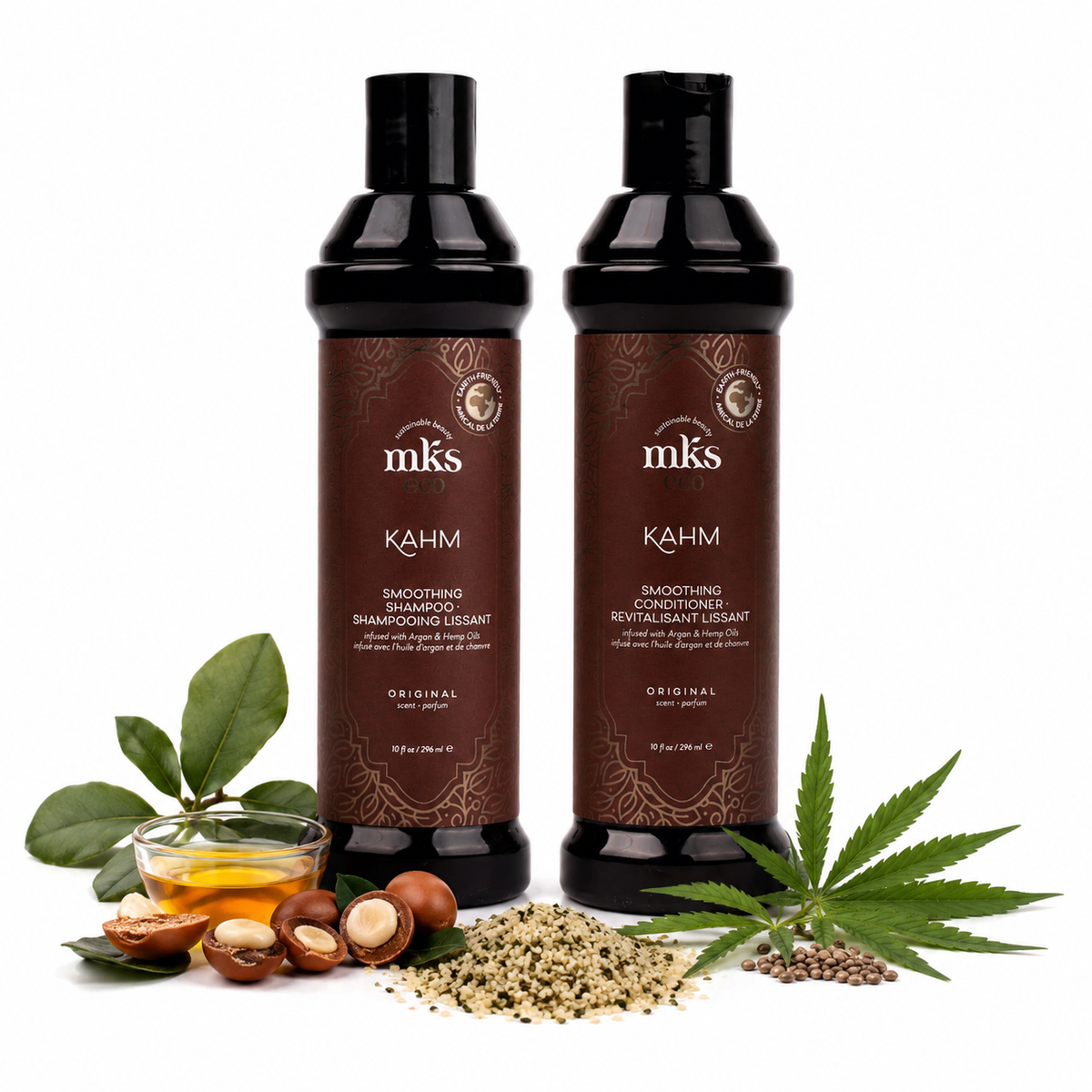 MKS eco Kahm Smoothing Shampoo & Conditioner Set (10 fl oz Each) | Moroccan Argan Oil & Hemp Seed Oil | Smooth, Repair & Hydrate Hair | Vegan & Cruelty Free