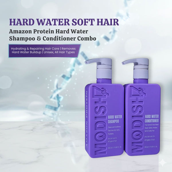 Amazon Protein Hard Water Shampoo & Conditioner Combo 350ml Each | Removes Hard Water Buildup | Hydrating & Repairing Care for Dry, Damaged Hair | Unisex, All Hair Types
