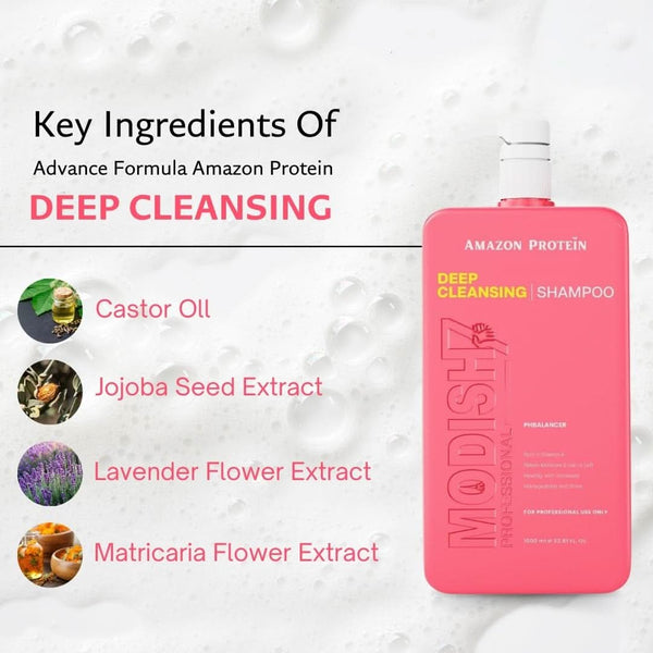 Amazon Protein Deep Cleansing Shampoo, Professional pH Balancer, 33.81 fl oz, Pink 1000 ml For Pofessional Use Only