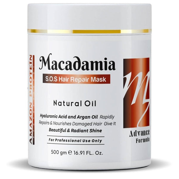 Amazon Protein Macadamia S.O.S Hair Repair Mask, Natural Oil with Hyaluronic Acid and Argan Oil, Professional Formula, 500g/16.91 FL. Oz.