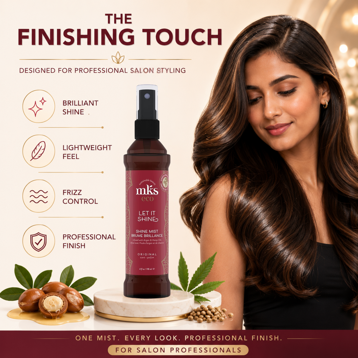 MKS eco Let It Shine Hair Mist, product angle 3
