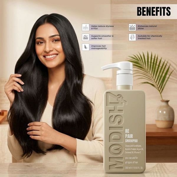Repair Shampoo with Keratin Protein, Argan Oil & Coconut Oil | Deep Damage Repair, Smooth & Frizz Control Shampoo for Dry, Damaged Hair | Gentle Daily Use | 350 ml