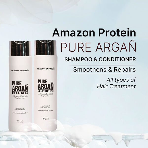 Amazon Protein Pure Argan Oil Shampoo & Conditioner Combo (300ml Each) | Sulphate Free Advanced Repair Formula | Deep Nourishing, Frizz Control & Hair Strengthening | Suitable for All Hair Types | Salon & Professional Use