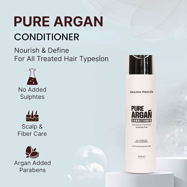 Amazon Protein Pure Argan Conditioner, Sulphate Free Advanced Nourishing Formula, Deep Hydration & Frizz Control for Dry, Damaged & Treated Hair, Professional Hair Care for All Hair Types, 300ml