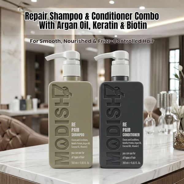 Repair Shampoo & Conditioner Combo with Argan Oil, Keratin & Biotin | Deep Damage Repair, Smooth & Frizz Control | For Dry, Damaged & Chemically Treated Hair | Sulfate Free | 350ml Each