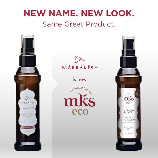 MKS eco Oil Light - Hair Styling Elixir - Moroccan Argan Oil, Hemp Seed Oil - Ideal for Fine Hair - Moisturize, Nourish Hair & Control Frizz - Vegan & Cruelty Free (2 fl oz 60 ml)