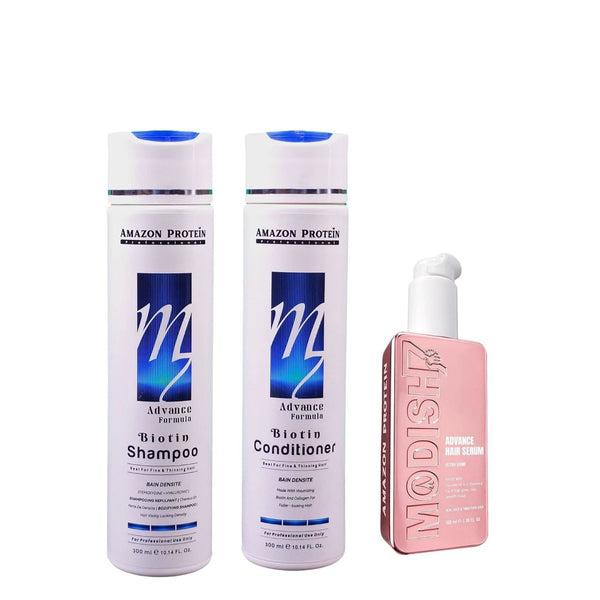 Biotin Shampoo & Conditioner 300ml Each + Modish7 Hair Serum 100ml | Hair Fall Control, Strengthening & Volumizing Care | Smooth, Shiny Hair Combo