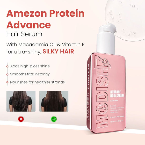 Advance Hair Serum with Macadamia Oil & Vitamin E, Ultra Shine Anti-Frizz Formula, Smooth & Silky Finish for Dry, Damaged & Frizzy Hair, Lightweight Professional Hair Care, 100ml