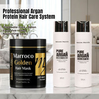 Amazon Protein Morocco Golden Hair Mask 500g + Argan Oil Shampoo & Conditioner 300ml Each | Deep Repair, Hydration & Frizz Control | Sulfate-Free Hair Care Combo