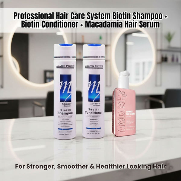 Biotin Shampoo & Conditioner 300ml Each + Modish7 Hair Serum 100ml | Hair Fall Control, Strengthening & Volumizing Care | Smooth, Shiny Hair Combo