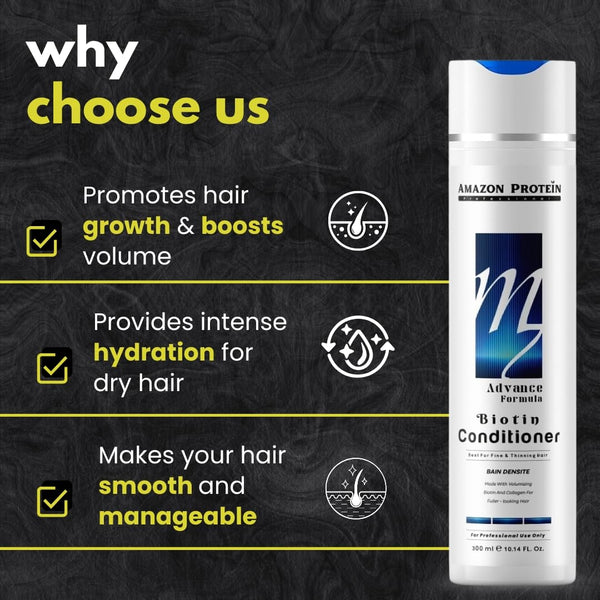 Amazon Protein Biotin Conditioner for Fine & Thinning Hair, Strengthening & Volumizing Formula, Professional Salon Care, Nourishing Conditioner for Weak, Fragile Hair, 300ml / 10.14 Fl Oz