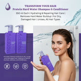 Amazon Protein Hard Water Shampoo & Conditioner Combo 350ml Each | Removes Hard Water Buildup | Hydrating & Repairing Care for Dry, Damaged Hair | Unisex, All Hair Types