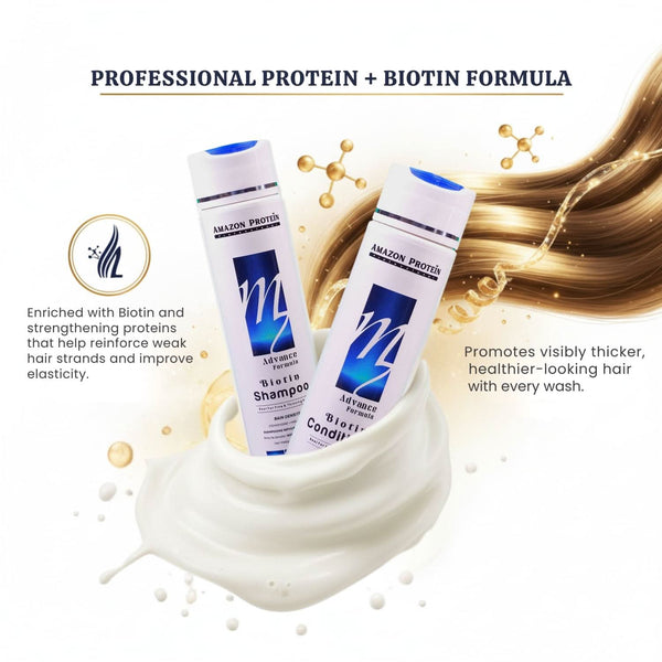 Amazon Protein Biotin Shampoo & Conditioner Combo 300ml | Professional Hair Care with Biotin | Smooth, Strong & Healthy Looking Hair | For Men & Women