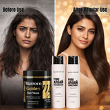 Amazon Protein Morocco Golden Hair Mask 500g + Argan Oil Shampoo & Conditioner 300ml Each | Deep Repair, Hydration & Frizz Control | Sulfate-Free Hair Care Combo