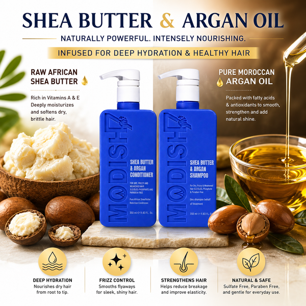 Amazon Protein Shea Butter Argan Shampoo & Conditioner Combo (350ml + 350ml) | For Dry, Frizzy & Damaged Hair | Deep Nourishment, Hair Repair, Frizz Control & Shine Boost | Enriched with Shea Butter, Argan Oil & Keratin